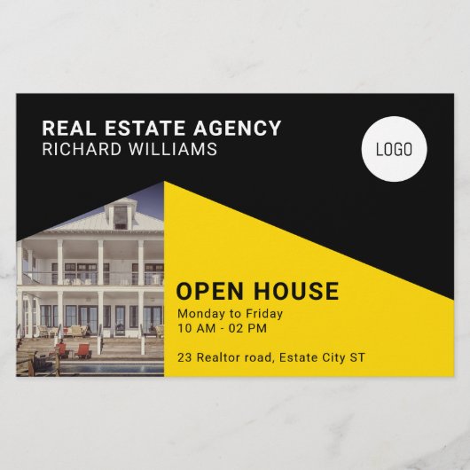 Moderne, minimale geometrische zwarte gele flyer (Voorkant)