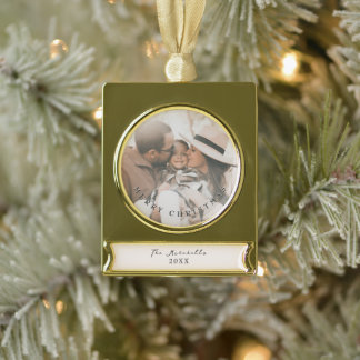 Moderne Minimale Gezinsfoto Boom Decoratie Aandenk Verguld Banner Ornament