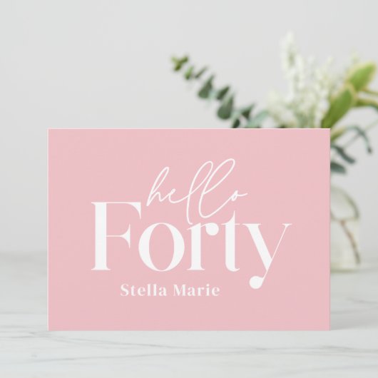 Moderne minimale girly roze eenvoudige 40e verjaar kaart (Staand voorkant)