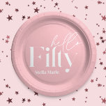 Moderne minimale girly roze eenvoudige 50e verjaar papieren bordje<br><div class="desc">Moderne minimale typografie eenvoudige girly roze en wit 50e verjaardagsfeestdecor gunst papieren bord. Onderdeel van een hedendaags collectie.</div>