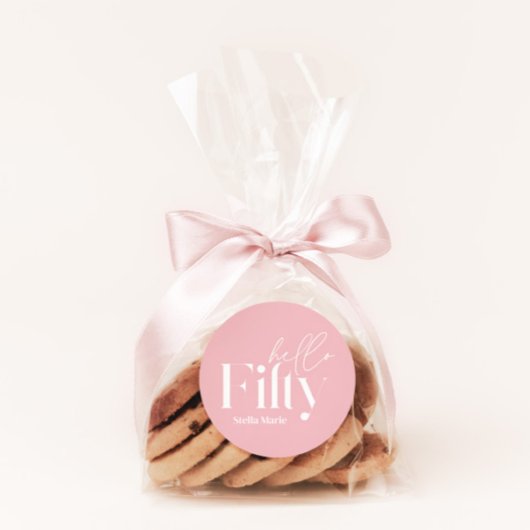 Moderne minimale girly roze eenvoudige 50e verjaar ronde sticker
