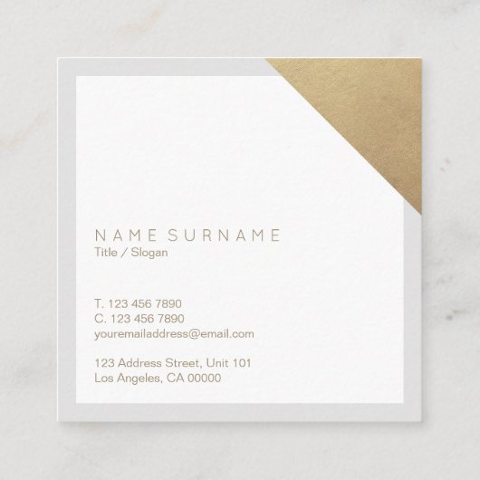 Moderne, minimale Gold Accent Light Grey Vierkante Visitekaartje (Achterkant)