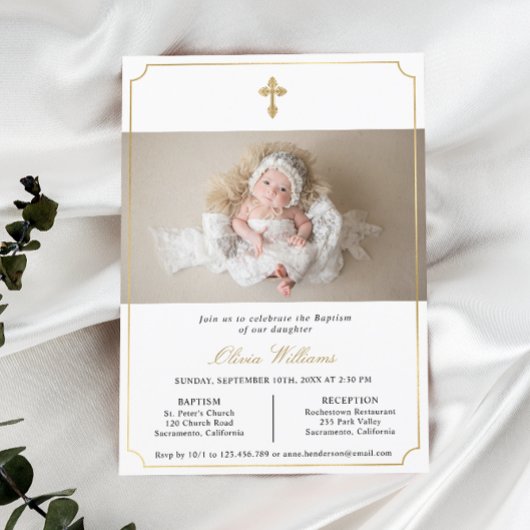 Moderne, minimale Gold Baby Baptismfoto Kaart