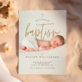 Moderne, minimale Gold Calligraphy Baby Photo Bapt Kaart