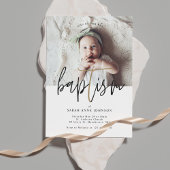 Moderne, minimale Gold Calligraphy Baby Photo Bapt Kaart