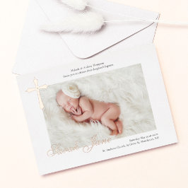 Moderne, minimale Gold Cross Baby Photo Baptisme Folie Uitnodiging