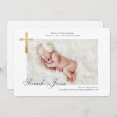 Moderne, minimale Gold Cross Baby Photo Baptisme Kaart (Voorkant / Achterkant)