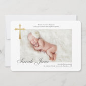Moderne, minimale Gold Cross Baby Photo Baptisme Kaart (Voorkant)