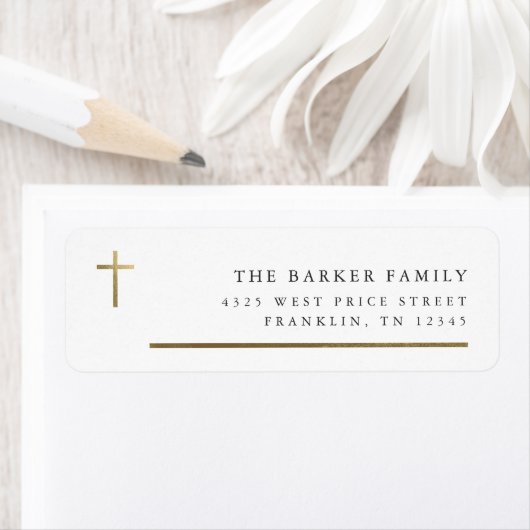 Moderne minimale Gold Cross-Baptism Return Etiket (Insitu)
