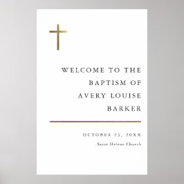 Moderne minimale Gold Cross Baptism Welkom Poster