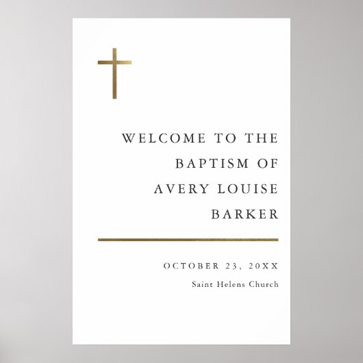 Moderne minimale Gold Cross Baptism Welkom Poster (Voorkant)