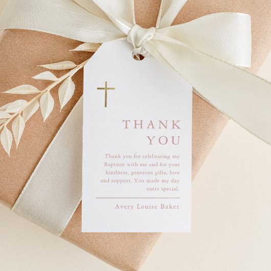 Moderne, minimale Gold Cross-Baptisme Hartelijk da Cadeaulabel