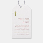 Moderne, minimale Gold Cross-Baptisme Hartelijk da Cadeaulabel (Voorkant)
