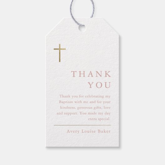 Moderne, minimale Gold Cross-Baptisme Hartelijk da Cadeaulabel (Voorkant)