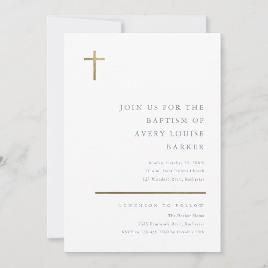 Moderne, minimale Gold Cross-Baptisme Kaart (Voorkant)