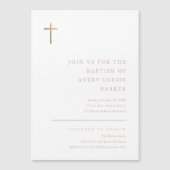 Moderne, minimale Gold Cross-Baptisme Magnetische Uitnodiging (Voorkant)