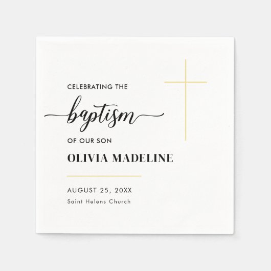 Moderne, minimale Gold Cross-Baptisme Servet (Voorkant)