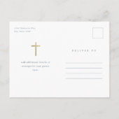 Moderne, minimale Gold Cross-Baptisme Uitnodiging Briefkaart (Achterkant)