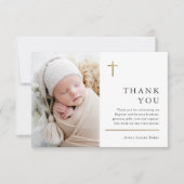 Moderne, minimale Gold Cross Photo Baptisme Bedankkaart (Voorkant)