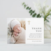 Moderne, minimale Gold Cross Photo Baptisme Bedankkaart (Staand voorkant)