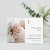 Moderne, minimale Gold Cross Photo Baptisme Bedankkaart (Staand voorkant)