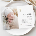 Moderne, minimale Gold Cross Photo Baptisme Bedankkaart<br><div class="desc">Moderne,  minimale Gold Cross-Baptisme Hartelijk dank. Met een eenvoudige typografie en foto. Klik uitgeven knoop om dit ontwerp met uw details aan te passen.</div>