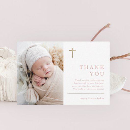 Moderne, minimale Gold Cross Photo Baptisme Bedankkaart