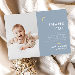 Moderne, minimale Gold Cross Photo Baptisme Bedankkaart
