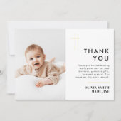 Moderne, minimale Gold Cross Photo Baptisme Bedankkaart (Voorkant)