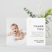 Moderne, minimale Gold Cross Photo Baptisme Bedankkaart (Staand voorkant)