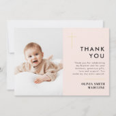 Moderne, minimale Gold Cross Photo Baptisme Bedankkaart (Voorkant)