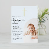 Moderne, minimale Gold Cross Photo Baptisme Folie Uitnodiging (Staand Voorkant)