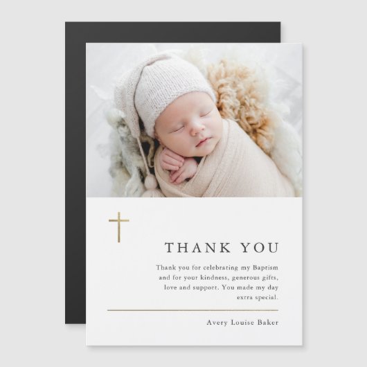 Moderne, minimale Gold Cross Photo Baptisme Hartel (Voorkant / Achterkant)