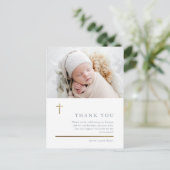 Moderne, minimale Gold Cross Photo Baptisme Hartel Briefkaart (Staand voorkant)