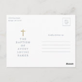 Moderne, minimale Gold Cross Photo Baptisme Hartel Briefkaart (Achterkant)