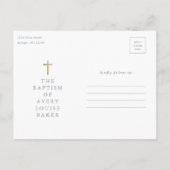 Moderne, minimale Gold Cross Photo Baptisme Hartel Briefkaart (Achterkant)