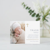 Moderne, minimale Gold Cross Photo Baptisme Hartel Briefkaart (Staand voorkant)