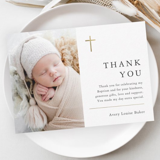 Moderne, minimale Gold Cross Photo Baptisme Hartel Briefkaart