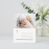 Moderne, minimale Gold Cross Photo Baptisme Hartel Briefkaart (Staand voorkant)
