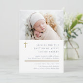 Moderne, minimale Gold Cross Photo Baptisme Kaart (Staand voorkant)