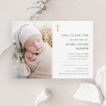 Moderne, minimale Gold Cross Photo Baptisme Kaart<br><div class="desc">Moderne,  minimale Gold Cross Baptisme-uitvindingen met eenvoudige typografie en foto's. Klik uitgeven knoop om dit ontwerp met uw details aan te passen.</div>