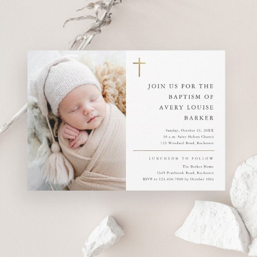 Moderne, minimale Gold Cross Photo Baptisme Kaart