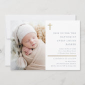 Moderne, minimale Gold Cross Photo Baptisme Kaart (Voorkant)