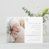 Moderne, minimale Gold Cross Photo Baptisme Kaart (Staand voorkant)