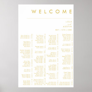 Moderne, minimale Gold Font Alfabetical Seating Poster