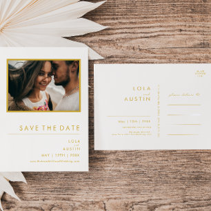 Moderne, minimale Gold Font-foto slaat de datum op Uitnodiging Briefkaart