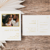 Moderne, minimale Gold Font-foto slaat de datum op Uitnodiging Briefkaart