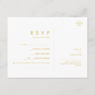Moderne, minimale Gold Font Song Request RSVP-kaar Briefkaart
