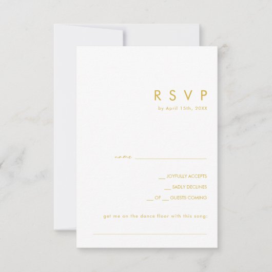 Moderne, minimale Gold Font Song Request RSVP-kaar RSVP Kaartje (Voorkant)