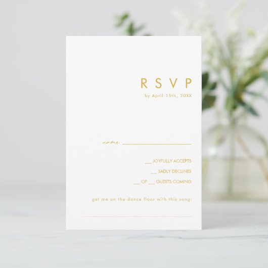 Moderne, minimale Gold Font Song Request RSVP-kaar RSVP Kaartje (Staand voorkant)